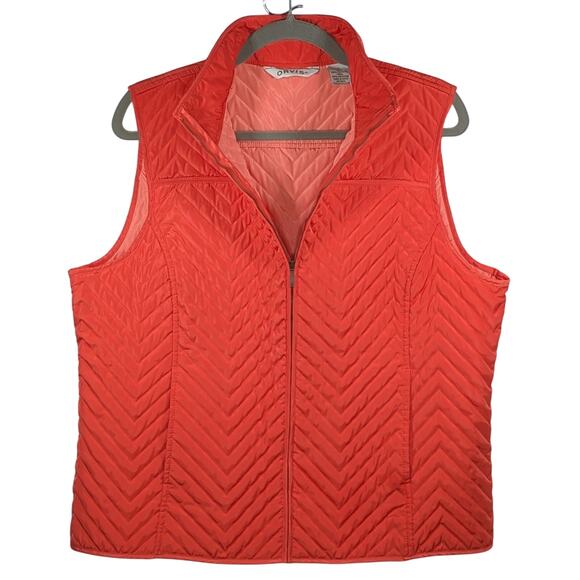 Orvis Women's L Coral Orange Quilted Vest Full Zip Pockets Outdoor Hiking - Picture 2 of 8